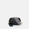 APATCHY LONDON THE MINI TASSEL BLACK LEATHER PHONE BAG WITH BLACK & RED AZTEC STRAP