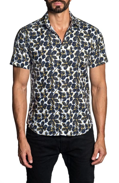 Jared Lang Floral Short Sleeve Button Down Shirt In White