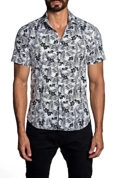 Jared Lang Floral Leaf Short Sleeve Button Down Shirt In White