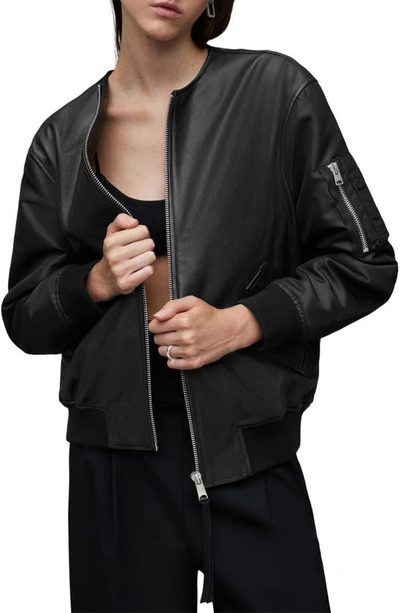 Allsaints Zene Leather Bomber Jacket In Black