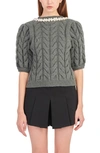 Endless Rose Imitation Pearl Trim Sweater In Charcoal