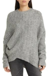 Allsaints Selena Asymmetric Wool Blend Sweater In Grey