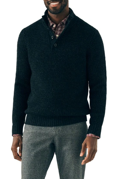 Faherty Cashmere Wool Quarter Button Sweater In Black Night Melange
