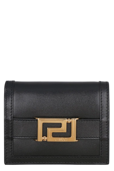 Versace Greca Goddess Leather Wallet In Black