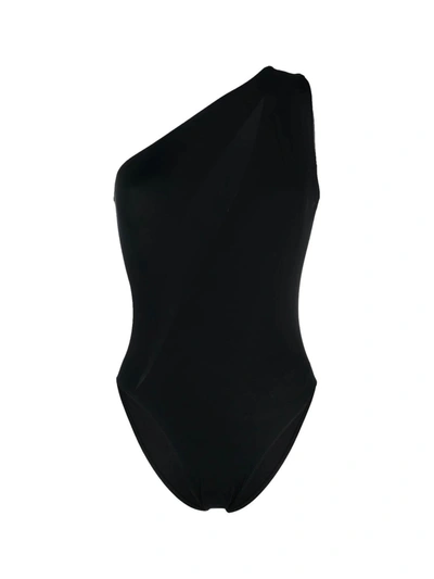 【VERSACE】one-shoulder tulle-paneled swimsuit Versace One-shoulder Swimsuit In Black | ModeSens