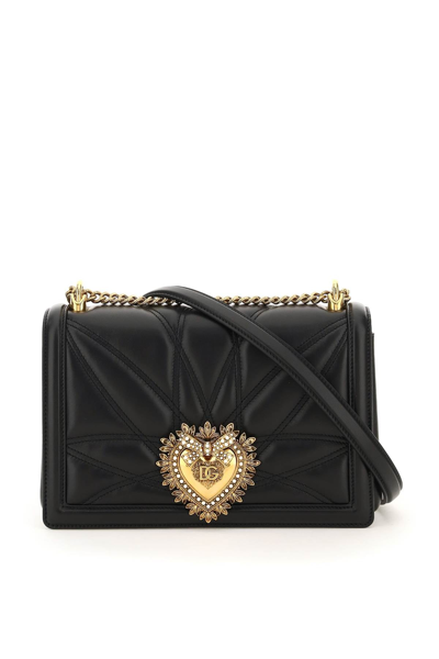 Dolce & Gabbana Large Devotion Bag In Quilted Nappa Leather In Black