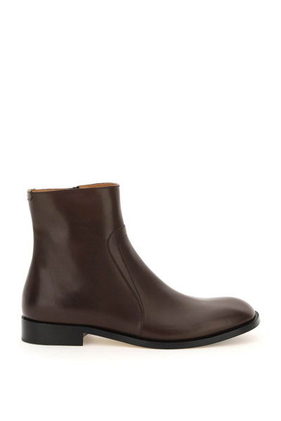 Maison Margiela Round Toe Ankle Boots In Brown
