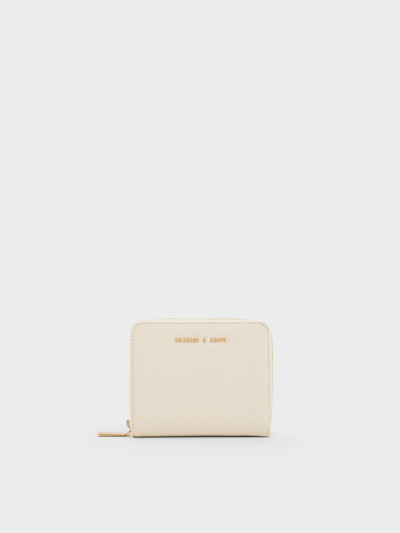 Charles & Keith Zip-around Small Wallet In Cream