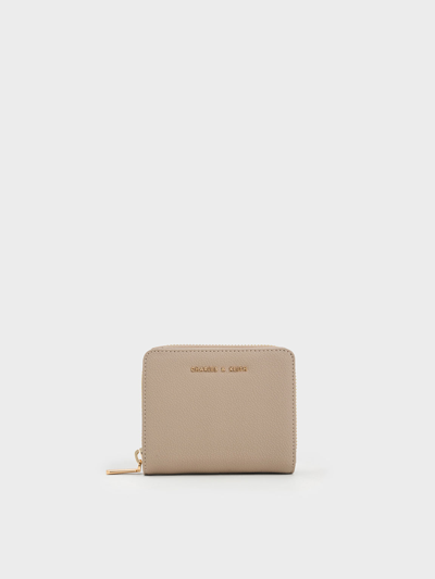 Charles & Keith Zip-around Small Wallet In Taupe