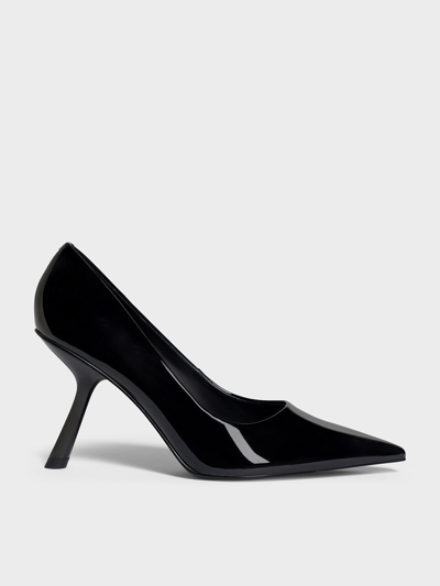 Charles & Keith Patent Slant-heel Pointed-toe Pumps In Black Patent