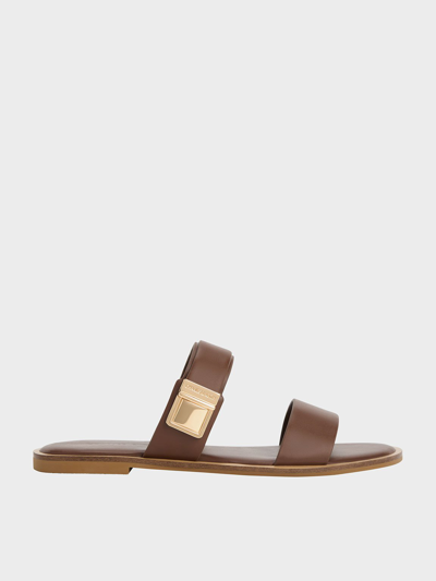 Charles & Keith Dove Double-strap Sandals In Dark Brown