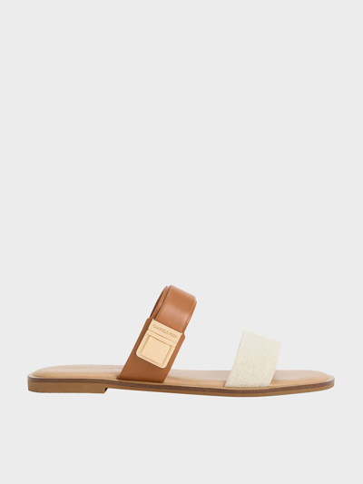 Charles & Keith Dove Two-tone Double-strap Sandals In Caramel
