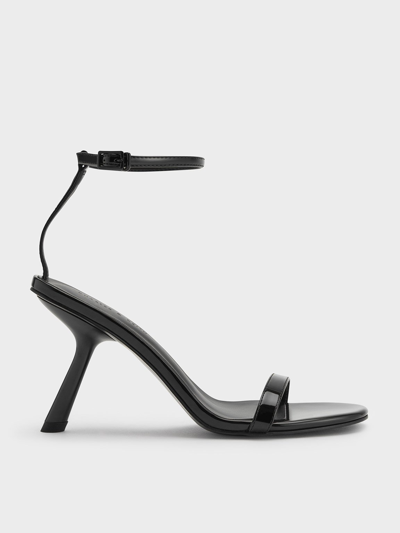 Charles & Keith Patent Slant-heel Ankle-strap Sandals In Black Patent