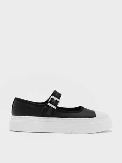 Charles & Keith Two-tone Mary Jane Sneakers In Black