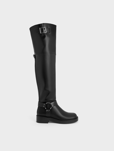 Charles & Keith Buckled Thigh-high Boots In Black