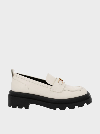 Charles & Keith Gabine Leather Pull-tab Loafers In Chalk
