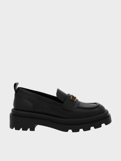 Charles & Keith Gabine Leather Pull-tab Loafers In Black