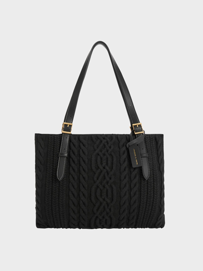 Charles & Keith Apolline Textured Tote Bag In Black