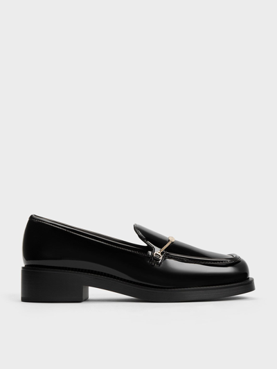 Charles & Keith Lexie Metallic-accent Loafers In Black Box