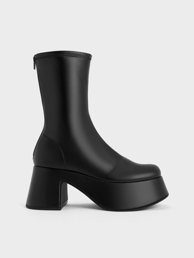 Charles & Keith Rubina Platform Calf Boots In Black Box