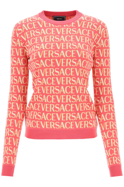 Versace Allover Logo Jacquard Sweater In Multicolor