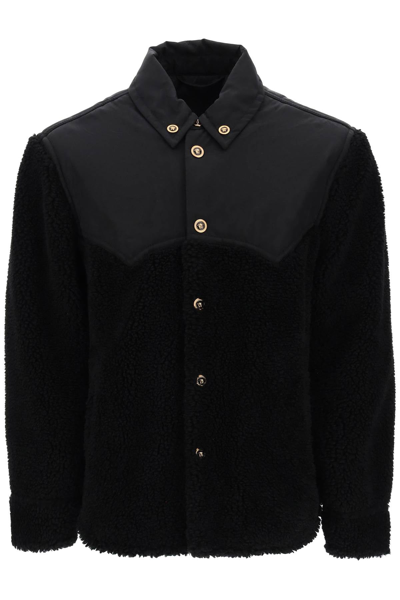 Versace Panelled Faux-shearling Jacket In Black
