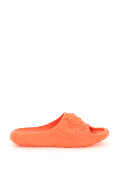 Versace Men's Baroque & Medusa Head Embossed Pool Slides In Orange