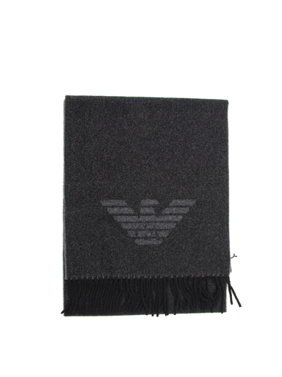 Emporio Armani Wool Scarf With Logo In Grey