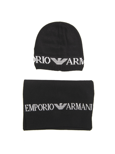 Emporio Armani Scarf And Hat Set In Black