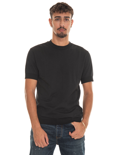 Emporio Armani Cotton T-shirt With Jacquard Logo In Nero Stone