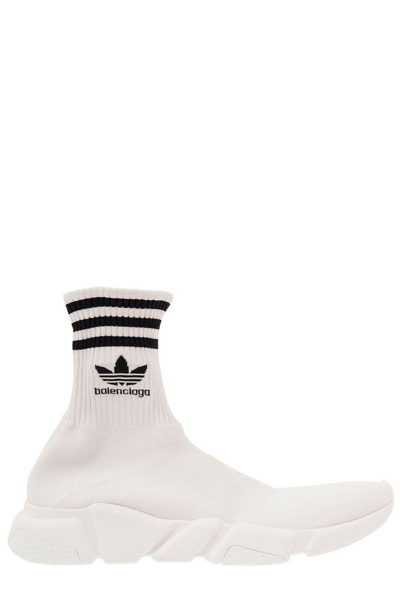 Balenciaga X Adidas Logo Embroidered Sock Sneakers In White