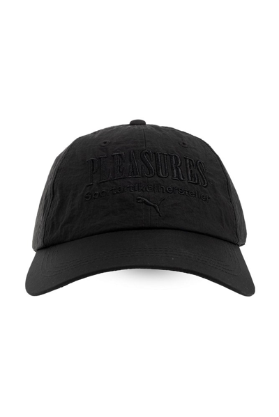 Puma X Pleasures Logo Embroidered Baseball Cap In Black