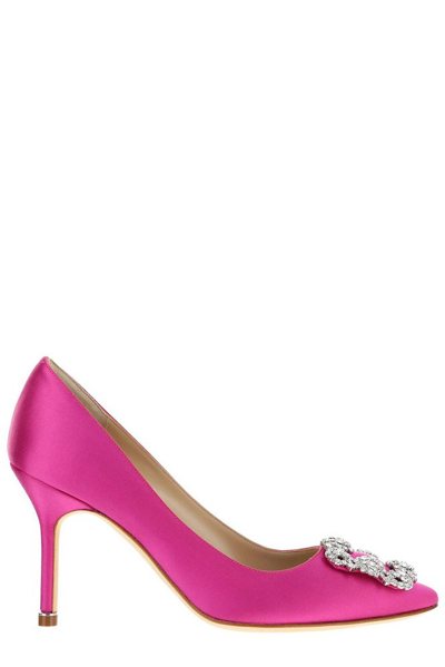 Manolo Blahnik Hangisi Embellished Buckle Pumps In Pink