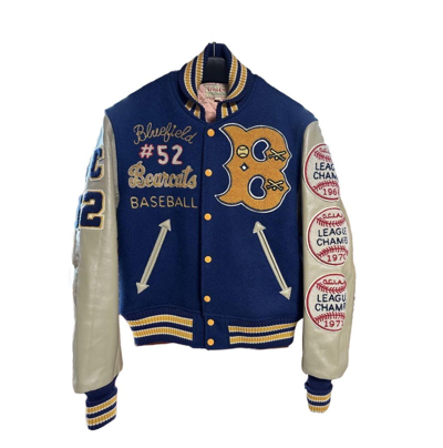 Pre-owned Varsity Jacket X Vintage 70's Blue Varsity Letterman Baseball Jacket