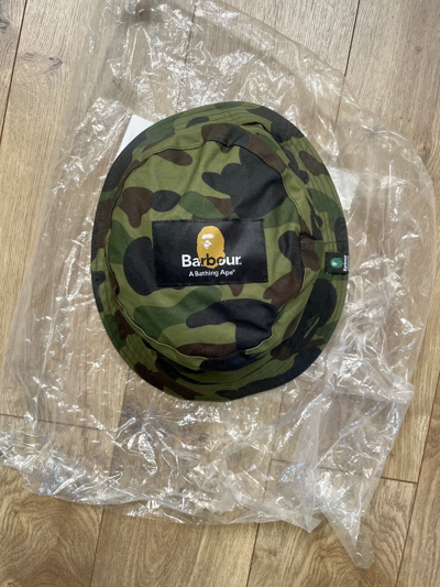 Pre-owned Bape X Barbour Camo Bucket Hat Plaid Inner Lining Large Os