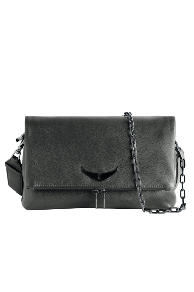 Zadig & Voltaire Rocky Embellished Logo Shoulder Bag In Grey