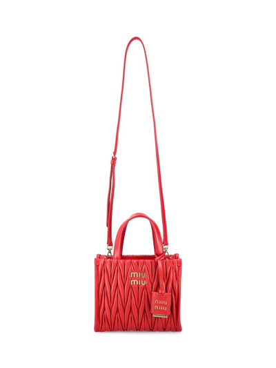 Miu Miu Matelassé Small Tote Bag In Red