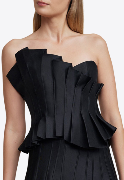 Acler Davies Asymmetric Pintuck Strapless Top In Black