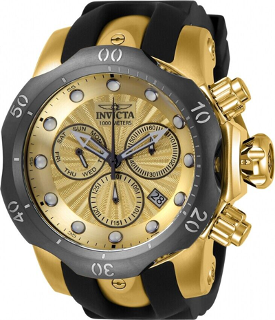 Pre-owned Invicta Men Venom Gold Dial Chronograph Titanium Bezel Swiss Quartz 53.7mm Watch