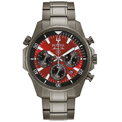 Pre-owned Bulova Men's Marine Star Red Dial Watch - 98b350