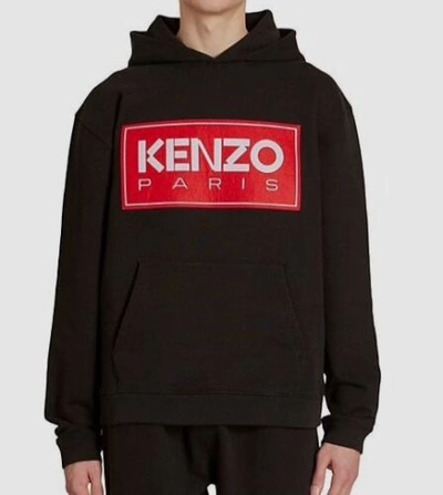 Pre-owned Kenzo $555  Men's Black Classic Logo Hoodie Sweater Size S