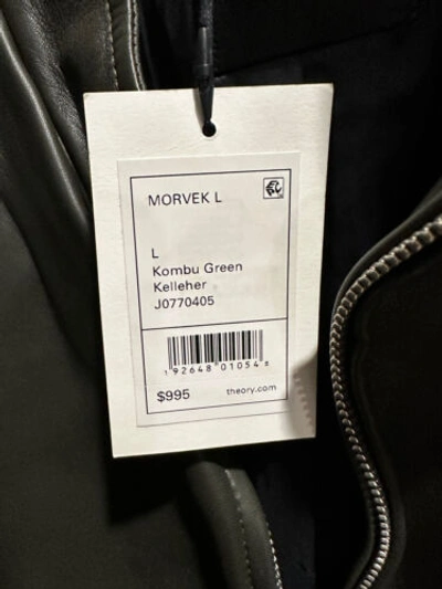 Pre-owned Theory Authentic Mens  Morvek Kelleher Leather Jacket In Kombu Green Msrp $995.00