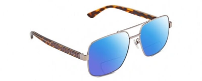 Pre-owned Gucci Gg0529s Aviator Polarized Bifocal Sunglasses Ruthenium Tortoise 60mm 41opt In Blue Mirror