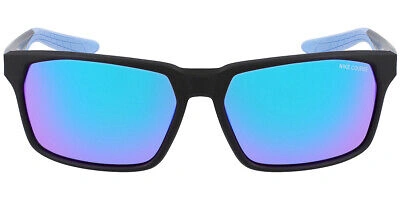 Pre-owned Nike Maverick Rge M Dc3295 Sunglasses Matte Black Turquoise Mirror 59mm In Blue