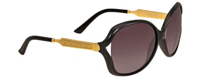 Pre-owned Gucci Gg0076s Women Oval Designer Sunglasses Gloss Black Gold/grey Gradient 60mm In Gray