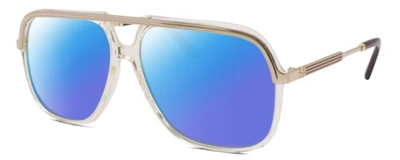 Pre-owned Gucci Gg0200s Mens Aviator Designer Polarized Sunglasses Yellow Gold 57mm 4 Opt. In Blue Mirror Polar