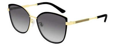 Pre-owned Gucci Gg0589sk Womens Cat Eye Designer Sunglasses In Black Gold/grey Smoke 57 Mm In Gray