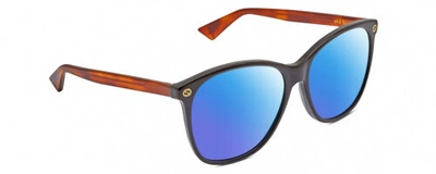 Pre-owned Gucci Gg0024s Unisex Designer Polarized Sunglasses Black Brown Havana 58mm 4 Opt In Blue Mirror Polar