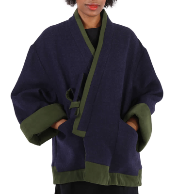 Pre-owned Kenzo Ladies Midnight Blue Wool Kimono Coat