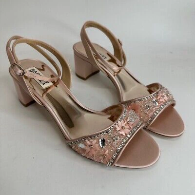 Pre-owned Badgley Mischka Womens Taylin Sandal Heels Pink Floral Ankle Strap High 8.5 M